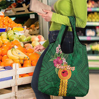Manuʻa Islands Grocery Bag Polynesian Style with Rooster Tattoo and Tropical Plants