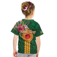 Manuʻa Islands Kid T Shirt Polynesian Style with Rooster Tattoo and Tropical Plants