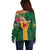 Manuʻa Islands Off Shoulder Sweater Polynesian Style with Rooster Tattoo and Tropical Plants