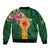 Manuʻa Islands Sleeve Zip Bomber Jacket Polynesian Style with Rooster Tattoo and Tropical Plants