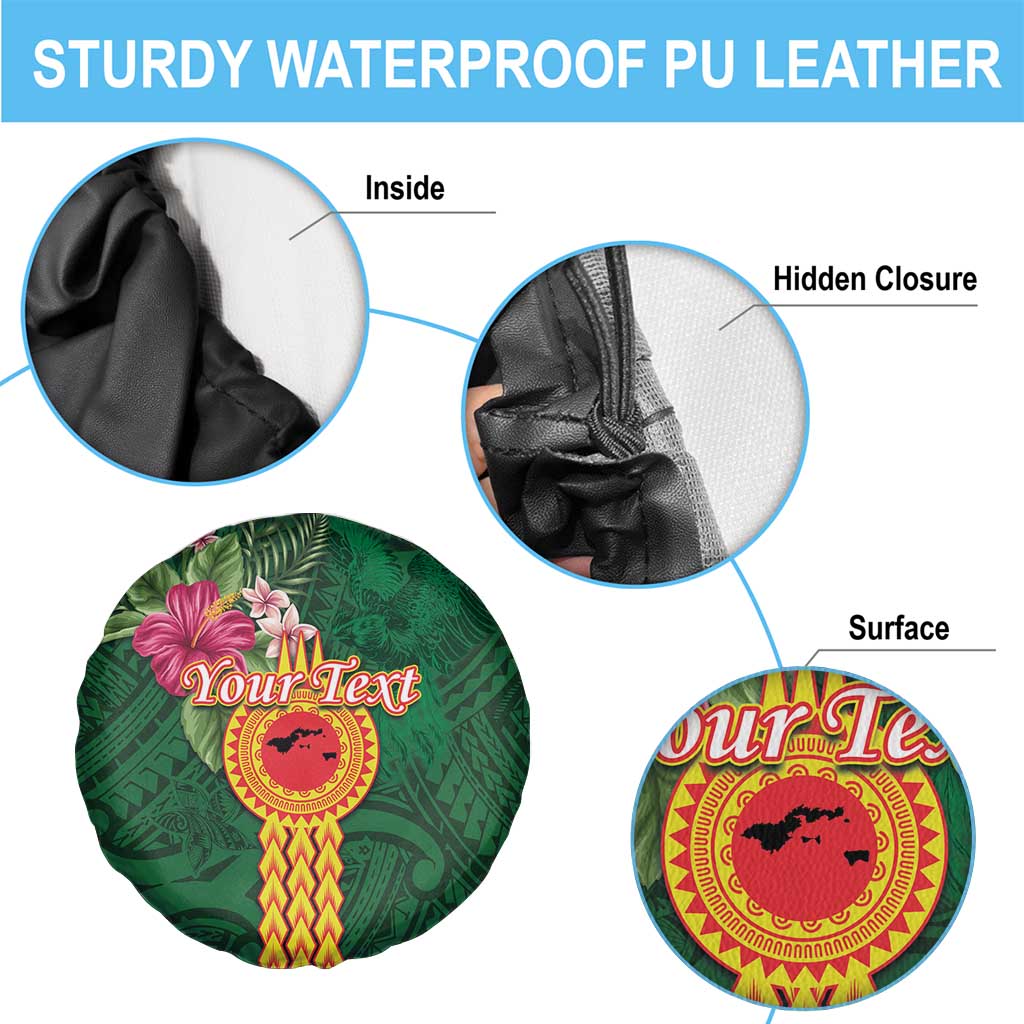 Manuʻa Islands Spare Tire Cover Polynesian Style with Rooster Tattoo and Tropical Plants