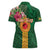 Manuʻa Islands Women Polo Shirt Polynesian Style with Rooster Tattoo and Tropical Plants