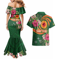 Personalised Manuʻa Islands Couples Matching Mermaid Dress and Hawaiian Shirt Polynesian Art Tattoo Style and Tropical Plants LT03 - Polynesian Pride