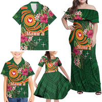 Personalised Manuʻa Islands Family Matching Off Shoulder Maxi Dress and Hawaiian Shirt Polynesian Art Tattoo Style and Tropical Plants LT03 - Polynesian Pride