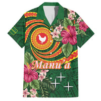 Personalised Manuʻa Islands Family Matching Off Shoulder Maxi Dress and Hawaiian Shirt Polynesian Art Tattoo Style and Tropical Plants LT03 Dad's Shirt - Short Sleeve Green - Polynesian Pride