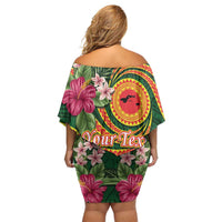 Personalised Manuʻa Islands Family Matching Off Shoulder Short Dress and Hawaiian Shirt Polynesian Art Tattoo Style and Tropical Plants LT03 - Polynesian Pride