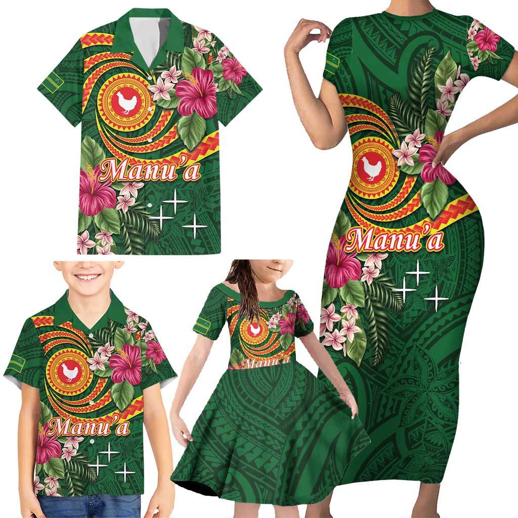 Personalised Manuʻa Islands Family Matching Short Sleeve Bodycon Dress and Hawaiian Shirt Polynesian Art Tattoo Style and Tropical Plants LT03 - Polynesian Pride