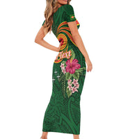 Personalised Manuʻa Islands Family Matching Short Sleeve Bodycon Dress and Hawaiian Shirt Polynesian Art Tattoo Style and Tropical Plants LT03 - Polynesian Pride