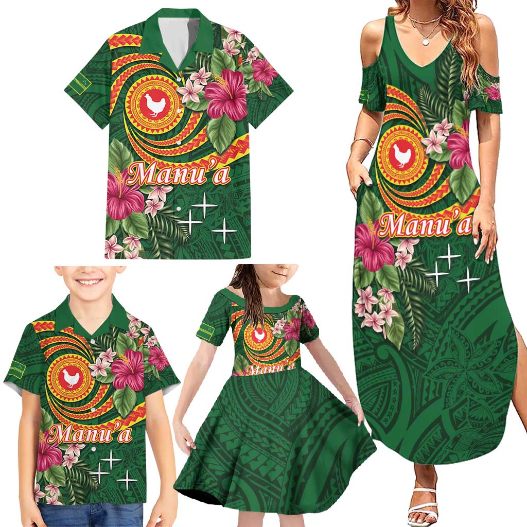 Personalised Manuʻa Islands Family Matching Summer Maxi Dress and Hawaiian Shirt Polynesian Art Tattoo Style and Tropical Plants LT03 - Polynesian Pride