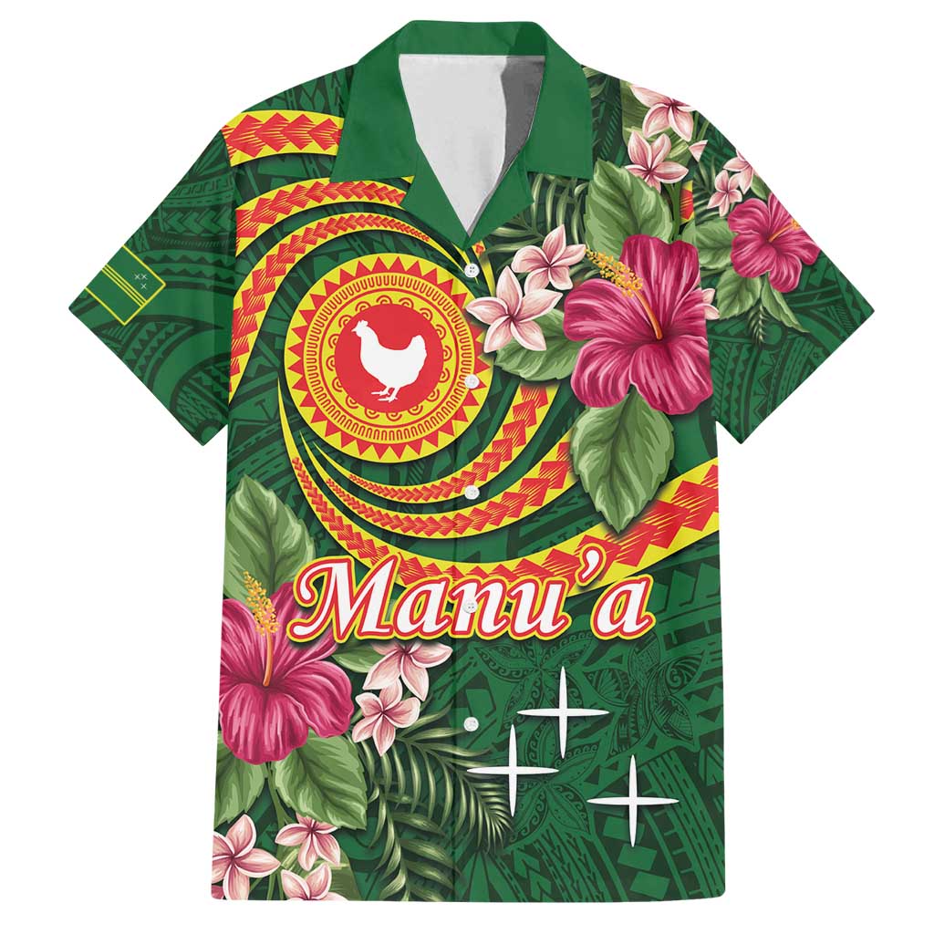 Personalised Manuʻa Islands Family Matching Summer Maxi Dress and Hawaiian Shirt Polynesian Art Tattoo Style and Tropical Plants LT03 Dad's Shirt - Short Sleeve Green - Polynesian Pride