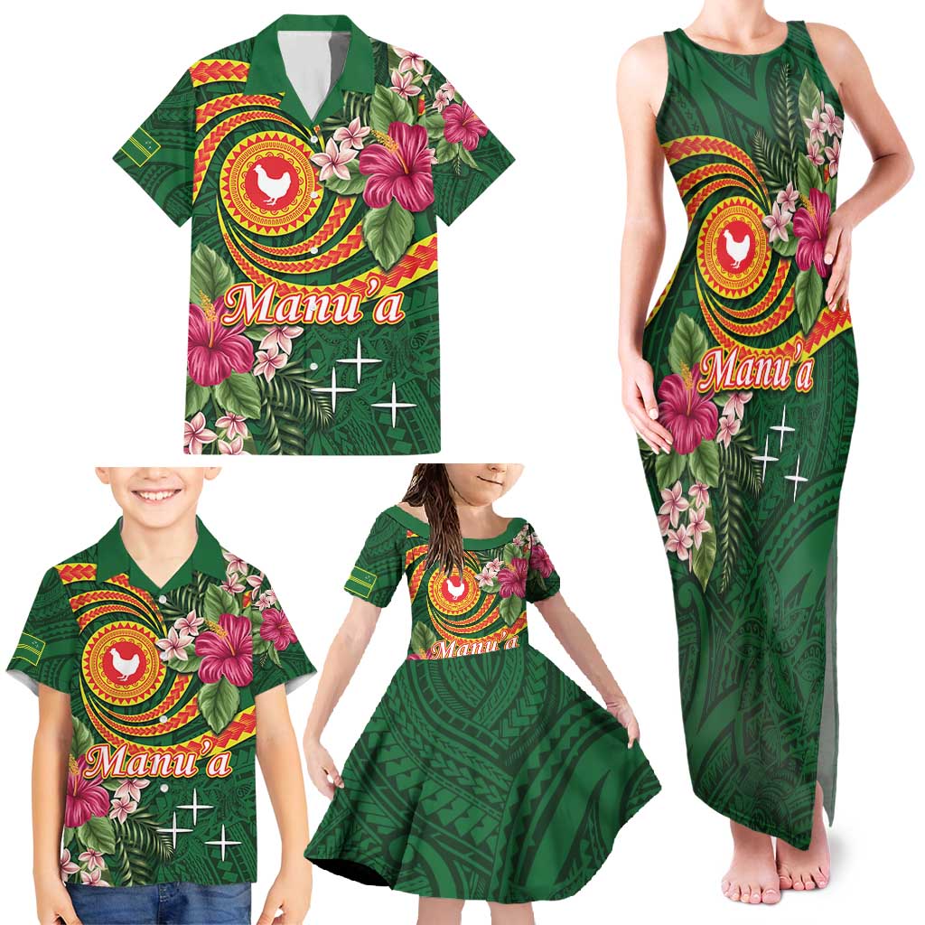 Personalised Manuʻa Islands Family Matching Tank Maxi Dress and Hawaiian Shirt Polynesian Art Tattoo Style and Tropical Plants LT03 - Polynesian Pride