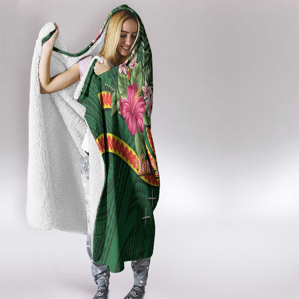 Manuʻa Islands Hooded Blanket Polynesian Art Tattoo Style and Tropical Plants