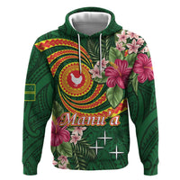 Personalised Manuʻa Islands Hoodie Polynesian Art Tattoo Style and Tropical Plants LT03 Pullover Hoodie Green - Polynesian Pride