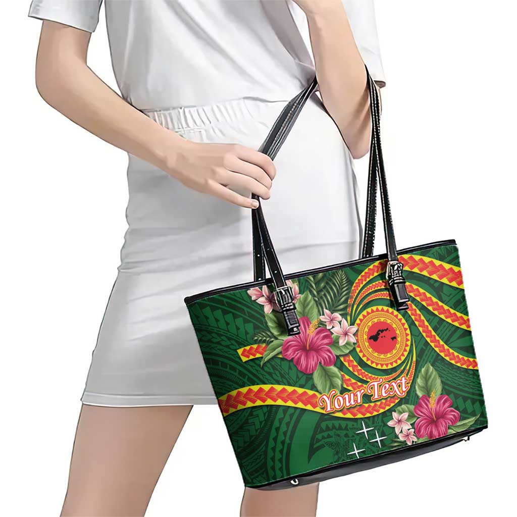 Manuʻa Islands Leather Tote Bag Polynesian Art Tattoo Style and Tropical Plants