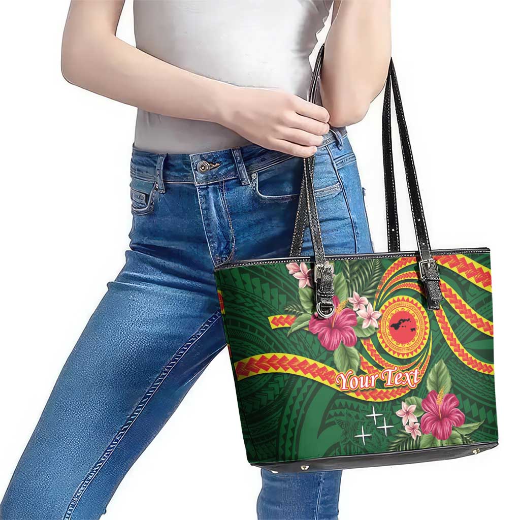 Manuʻa Islands Leather Tote Bag Polynesian Art Tattoo Style and Tropical Plants