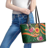 Manuʻa Islands Leather Tote Bag Polynesian Art Tattoo Style and Tropical Plants