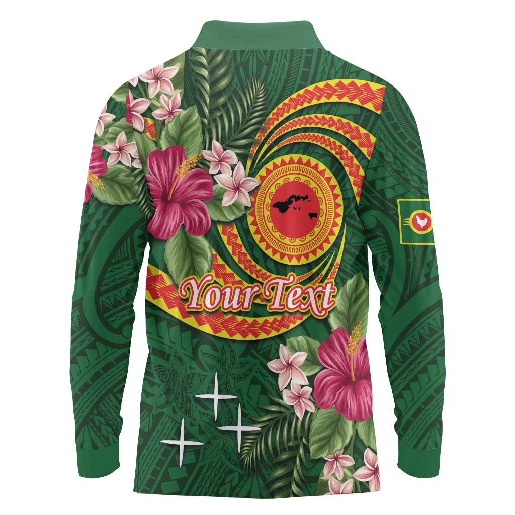 Manuʻa Islands Long Sleeve Polo Shirt Polynesian Art Tattoo Style and Tropical Plants