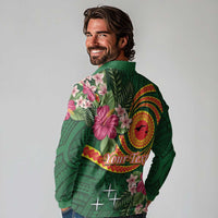 Manuʻa Islands Long Sleeve Polo Shirt Polynesian Art Tattoo Style and Tropical Plants