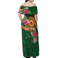 Manuʻa Islands Off Shoulder Maxi Dress Polynesian Art Tattoo Style and Tropical Plants