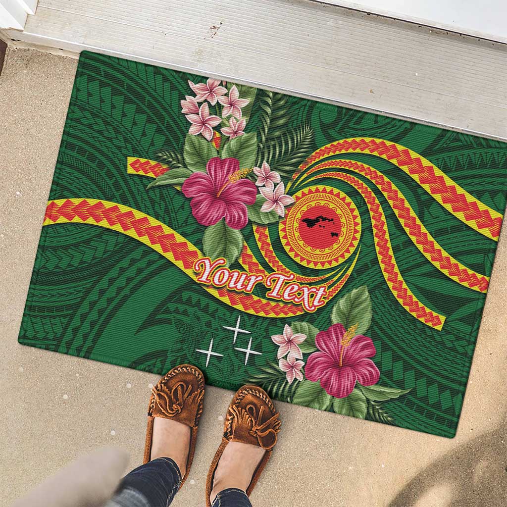 Manuʻa Islands Rubber Doormat Polynesian Art Tattoo Style and Tropical Plants