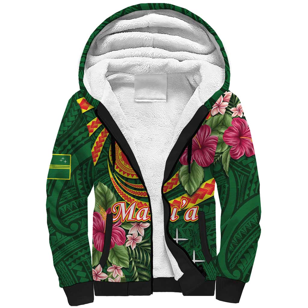 Manuʻa Islands Sherpa Hoodie Polynesian Art Tattoo Style and Tropical Plants