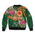 Manuʻa Islands Sleeve Zip Bomber Jacket Polynesian Art Tattoo Style and Tropical Plants