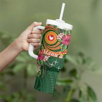 Manu'a Tumbler With Handle Polynesian Art Tattoo Style and Tropical Plants