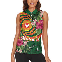 Manuʻa Islands Women Sleeveless Polo Shirt Polynesian Art Tattoo Style and Tropical Plants