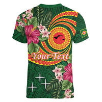 Manuʻa Islands Women V-Neck T-Shirt Polynesian Art Tattoo Style and Tropical Plants