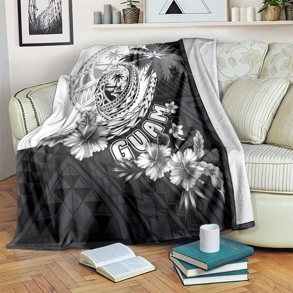 Hafa Adai Guam Blanket Polynesian Palm Tree Tattoo Hibiscus and Plumeria Art LT03 Black - Polynesian Pride