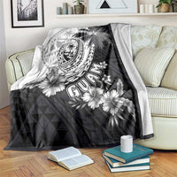 Hafa Adai Guam Blanket Polynesian Palm Tree Tattoo Hibiscus and Plumeria Art LT03 Black - Polynesian Pride