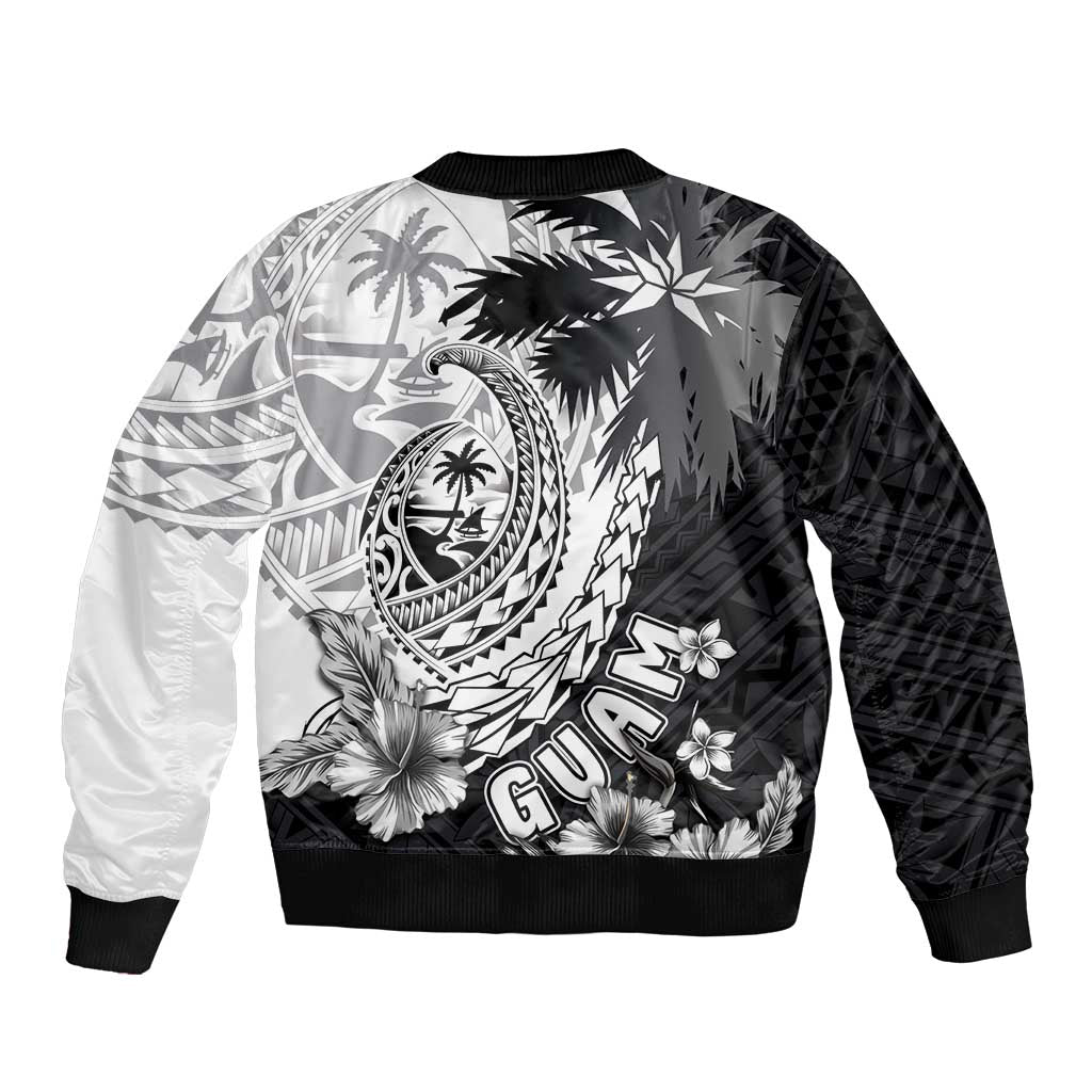 Hafa Adai Guam Bomber Jacket Polynesian Palm Tree Tattoo Hibiscus and Plumeria Art