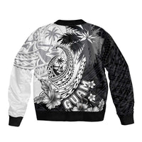 Hafa Adai Guam Bomber Jacket Polynesian Palm Tree Tattoo Hibiscus and Plumeria Art