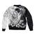 Hafa Adai Guam Bomber Jacket Polynesian Palm Tree Tattoo Hibiscus and Plumeria Art