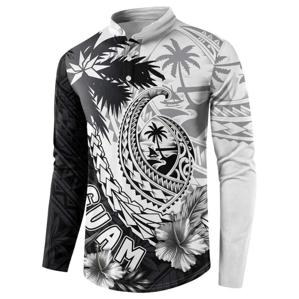 Hafa Adai Guam Button Sweatshirt Polynesian Palm Tree Tattoo Hibiscus and Plumeria Art