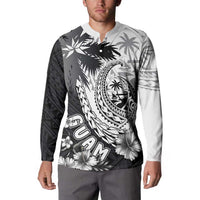 Hafa Adai Guam Button Sweatshirt Polynesian Palm Tree Tattoo Hibiscus and Plumeria Art
