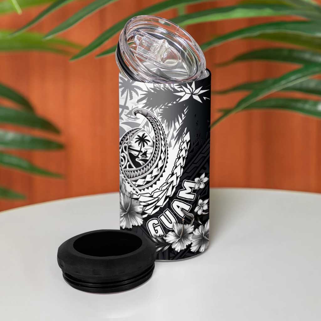 Hafa Adai Guam 4 in 1 Can Cooler Tumbler Polynesian Palm Tree Tattoo Hibiscus and Plumeria Art