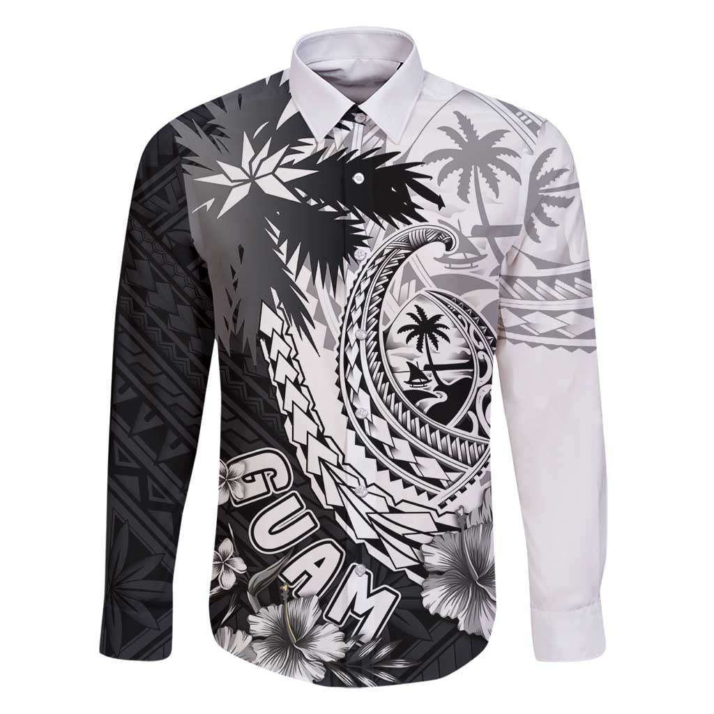 Hafa Adai Guam Family Matching Long Sleeve Bodycon Dress and Hawaiian Shirt Polynesian Palm Tree Tattoo Hibiscus and Plumeria Art LT03 Dad's Shirt - Long Sleeve Black - Polynesian Pride