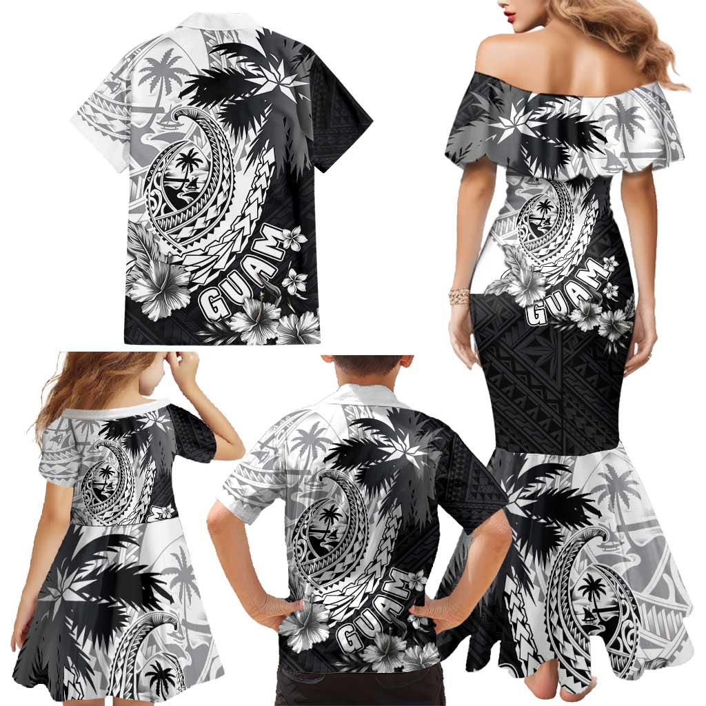 Hafa Adai Guam Family Matching Mermaid Dress and Hawaiian Shirt Polynesian Palm Tree Tattoo Hibiscus and Plumeria Art LT03 - Polynesian Pride