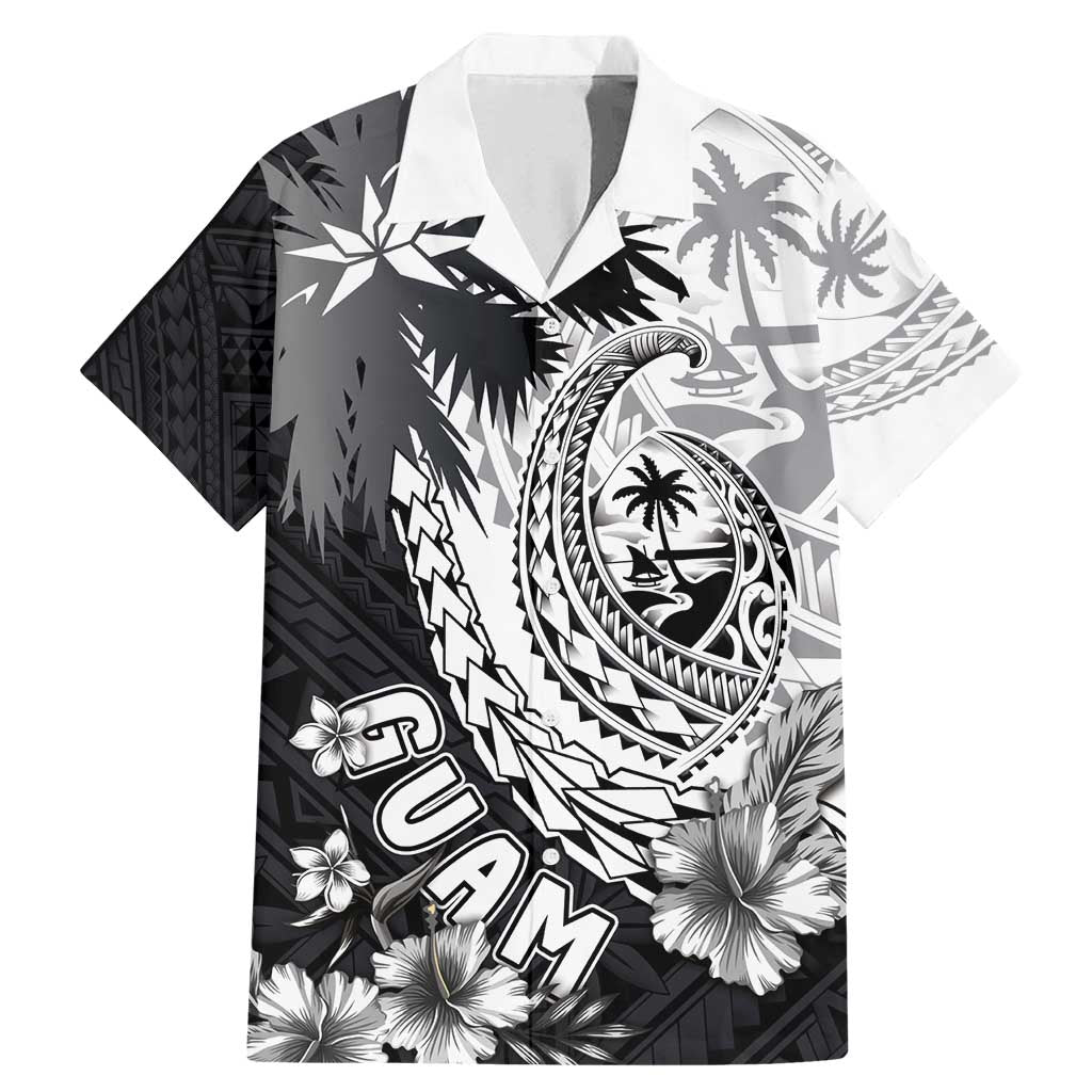 Hafa Adai Guam Family Matching Mermaid Dress and Hawaiian Shirt Polynesian Palm Tree Tattoo Hibiscus and Plumeria Art LT03 Dad's Shirt - Short Sleeve Black - Polynesian Pride