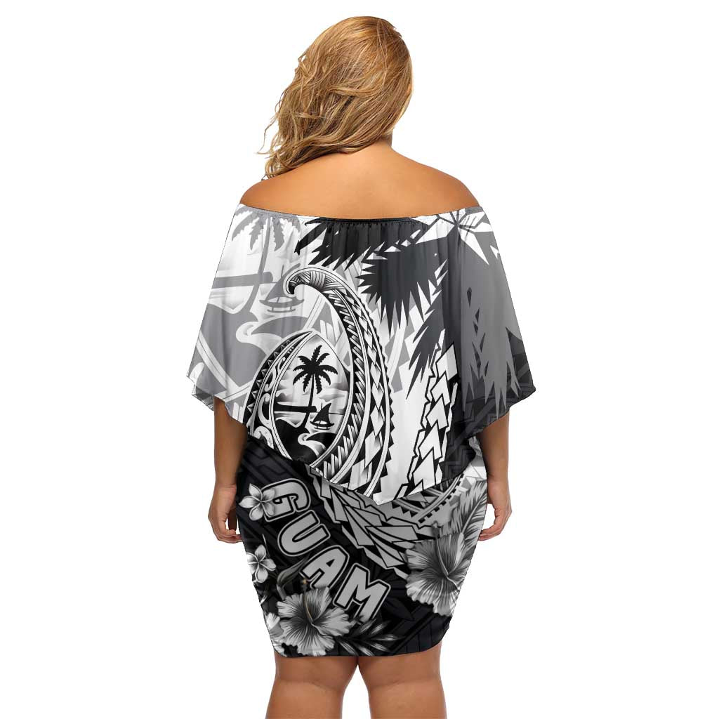 Hafa Adai Guam Family Matching Off Shoulder Short Dress and Hawaiian Shirt Polynesian Palm Tree Tattoo Hibiscus and Plumeria Art LT03 - Polynesian Pride