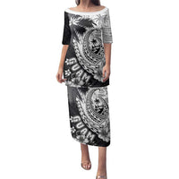 Hafa Adai Guam Family Matching Puletasi and Hawaiian Shirt Polynesian Palm Tree Tattoo Hibiscus and Plumeria Art