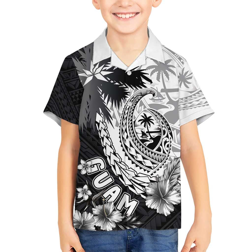 Hafa Adai Guam Family Matching Tank Maxi Dress and Hawaiian Shirt Polynesian Palm Tree Tattoo Hibiscus and Plumeria Art LT03 Son's Shirt Black - Polynesian Pride