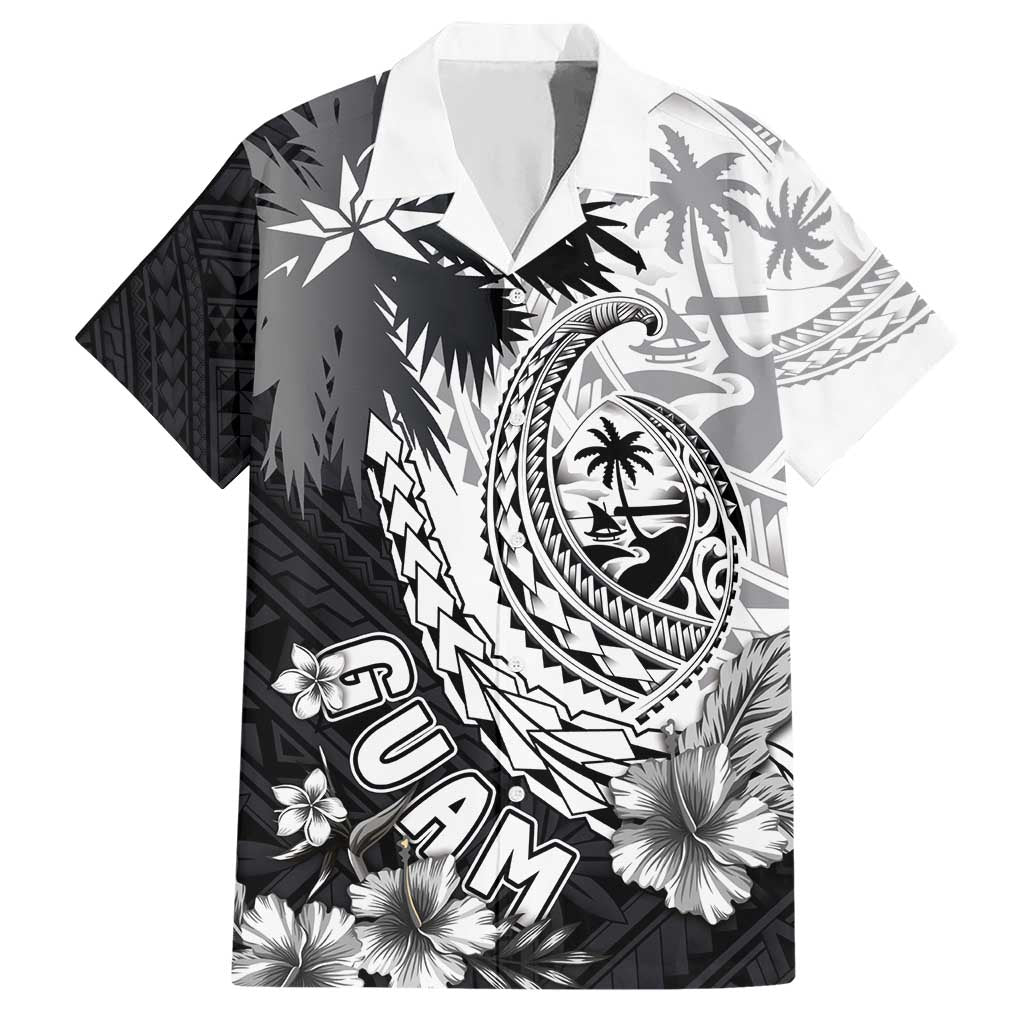 Hafa Adai Guam Hawaiian Shirt Polynesian Palm Tree Tattoo Hibiscus and Plumeria Art