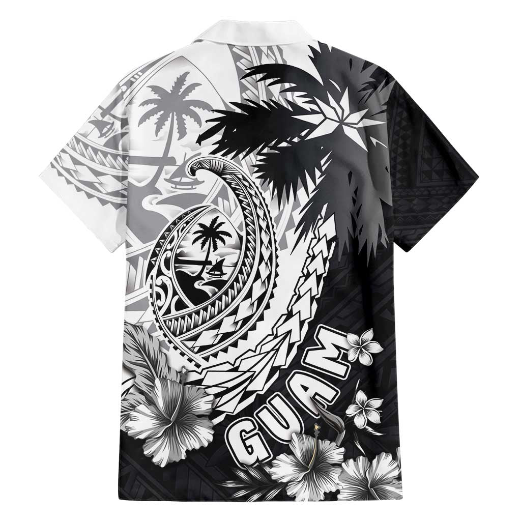 Hafa Adai Guam Hawaiian Shirt Polynesian Palm Tree Tattoo Hibiscus and Plumeria Art