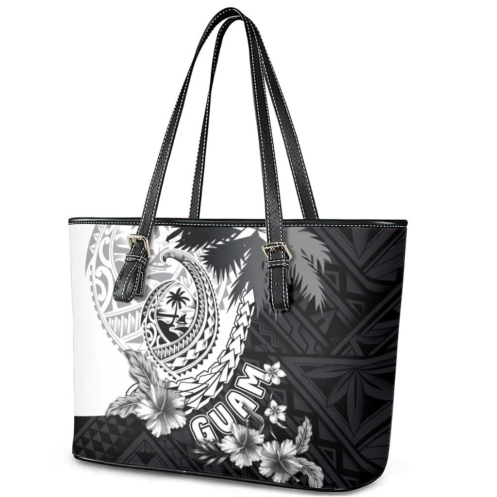 Hafa Adai Guam Leather Tote Bag Polynesian Palm Tree Tattoo Hibiscus and Plumeria Art