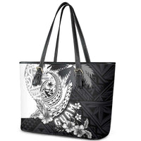 Hafa Adai Guam Leather Tote Bag Polynesian Palm Tree Tattoo Hibiscus and Plumeria Art