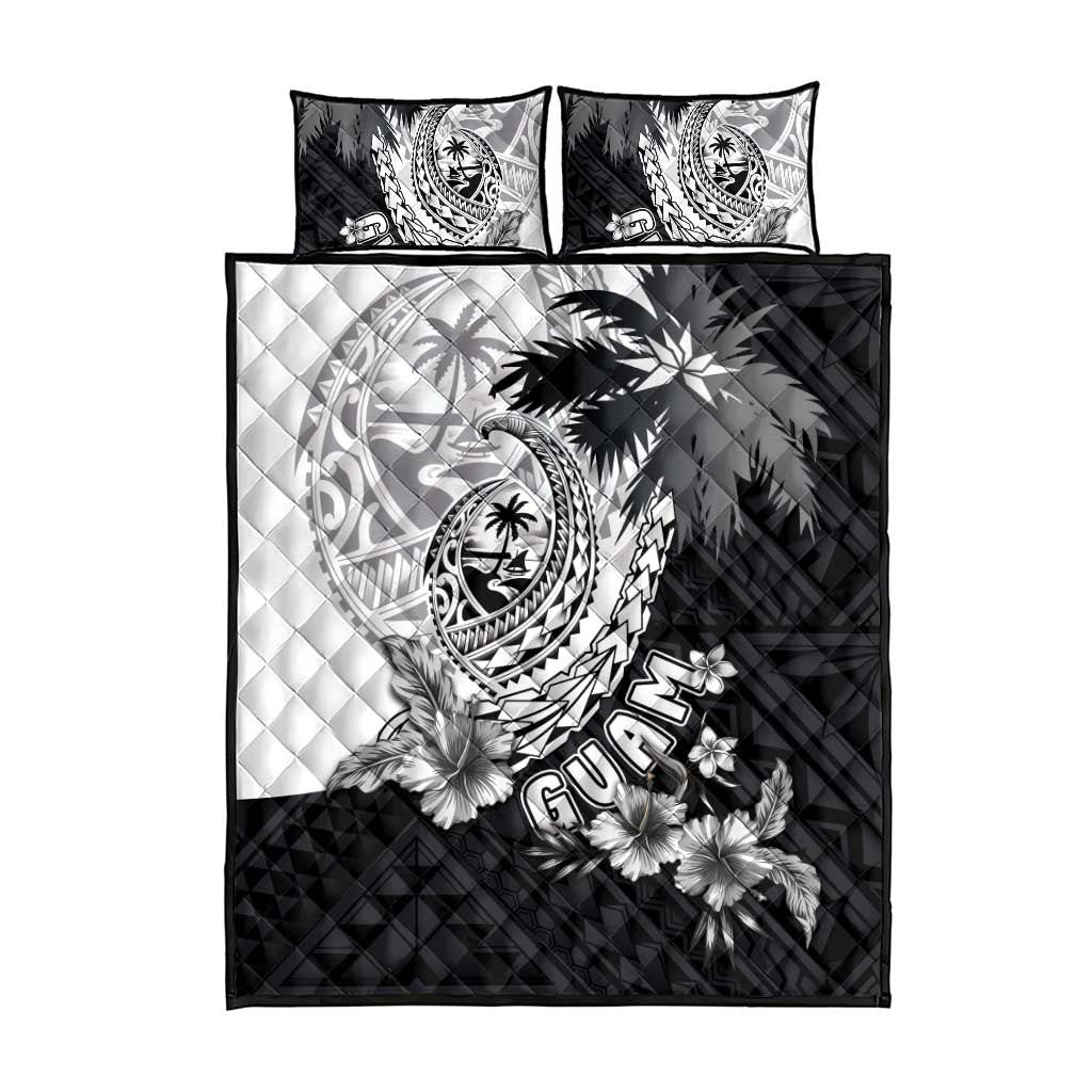 Hafa Adai Guam Quilt Bed Set Polynesian Palm Tree Tattoo Hibiscus and Plumeria Art