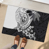 Hafa Adai Guam Rubber Doormat Polynesian Palm Tree Tattoo Hibiscus and Plumeria Art
