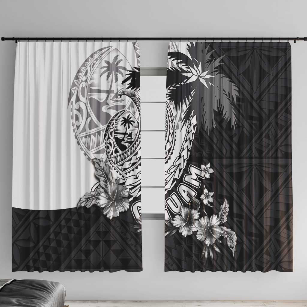 Hafa Adai Guam Window Curtain Polynesian Palm Tree Tattoo Hibiscus and Plumeria Art